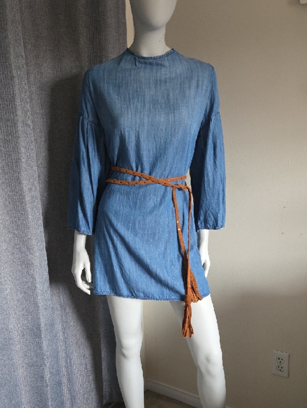 cloth & stone Anthropologie Denim Mini Shift Dress w Peakaboo Back Tie